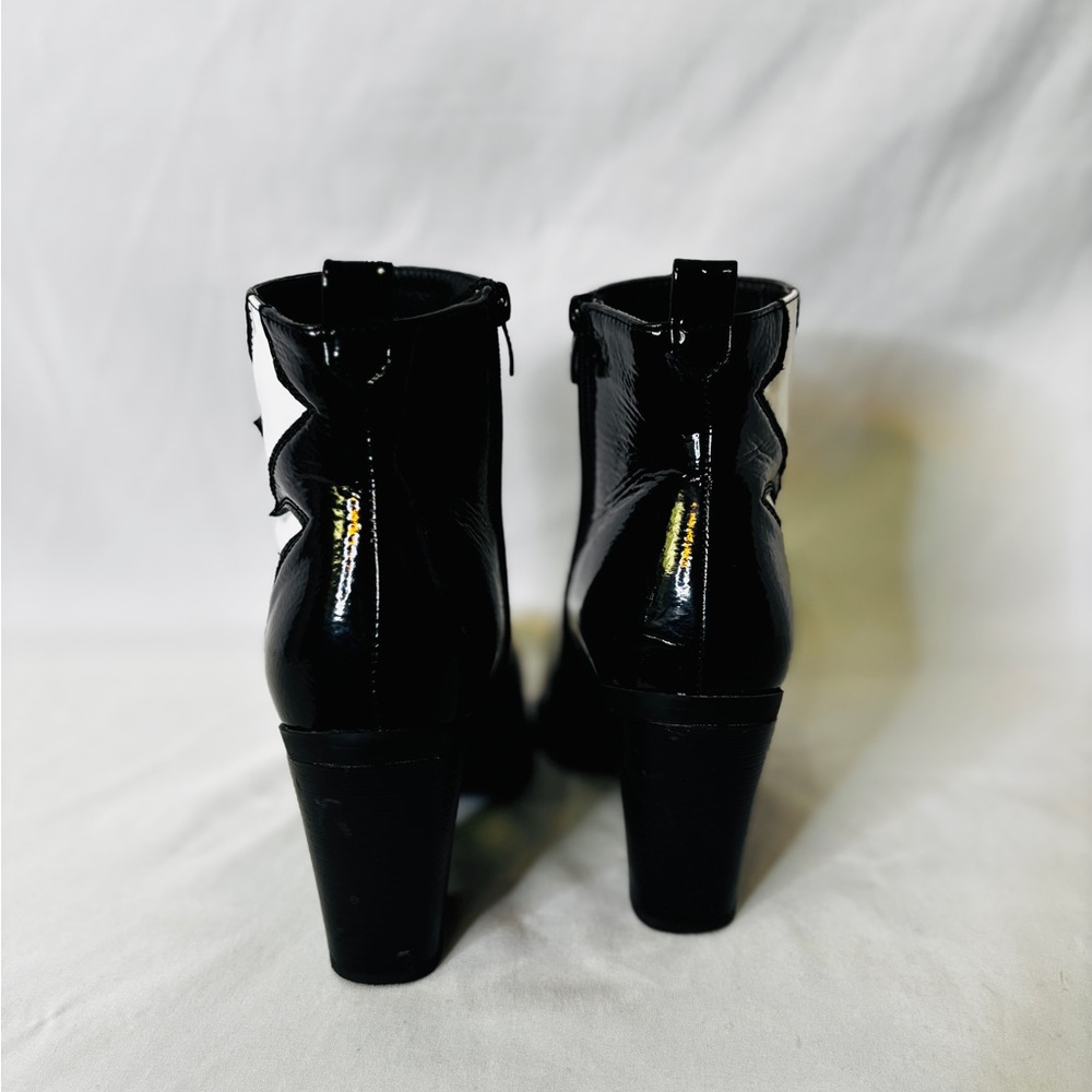 RARE Jeeini of Paris Black and White Patent Leather Heel Ankles Boots 8.5 - Picture 10 of 11
